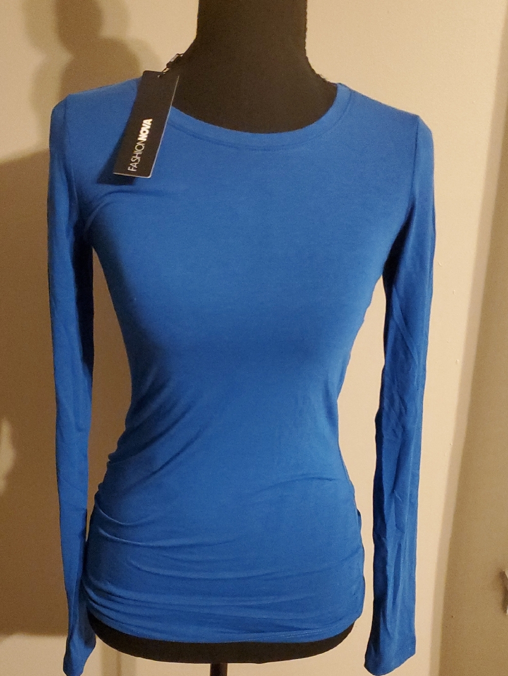Fashion Nova Bright Blue Long Sleeve Crewneck Top